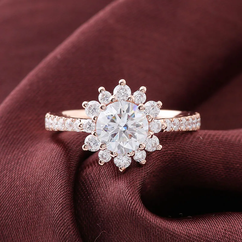 Provence 18K Rose Gold Sun Flower Halo Women's Promise Rings