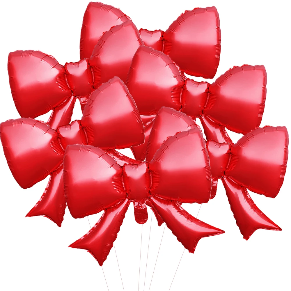 Set of 6 Elegant Baby Pink Bow Balloon Decorations for Bridal Showers and Girl's Parties