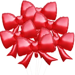 Set of 6 Elegant Baby Pink Bow Balloon Decorations for Bridal Showers and Girl's Parties (Shine red)