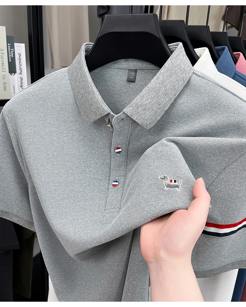 Fashion puppy embroidery men's short sleeve polo shirt luxury brand striped decoration summer breathable business casual T-shirt 35 S33591bb5f3a14241ae0e0ed8565b667bu