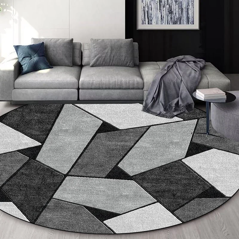 Modern Geometric Round Carpet Living Room Grey Luxury Decoration Home Bedroom Soft Rugs Lounge Coffee Tables Non-slip Floor Mats 2
