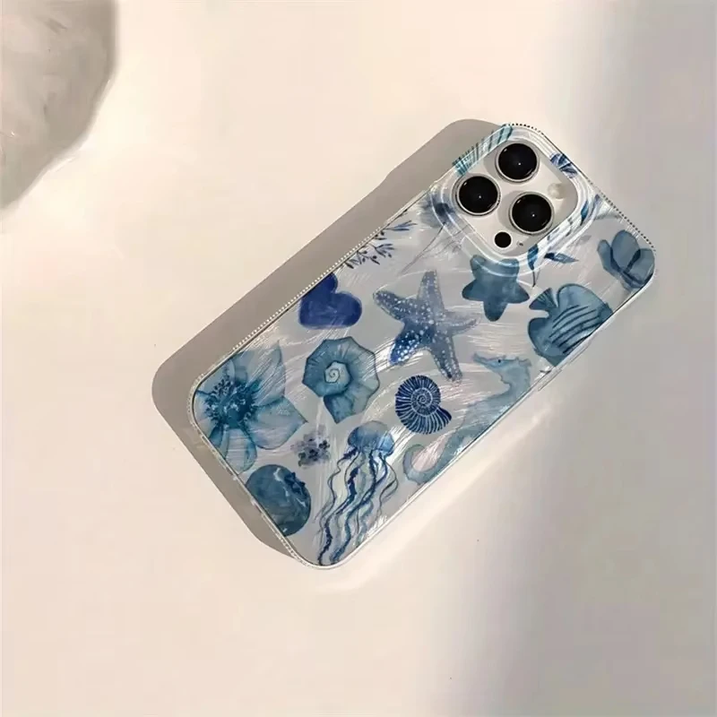 Chiffon Texture Lip Print Phone Case in Blue Ocean Element Design