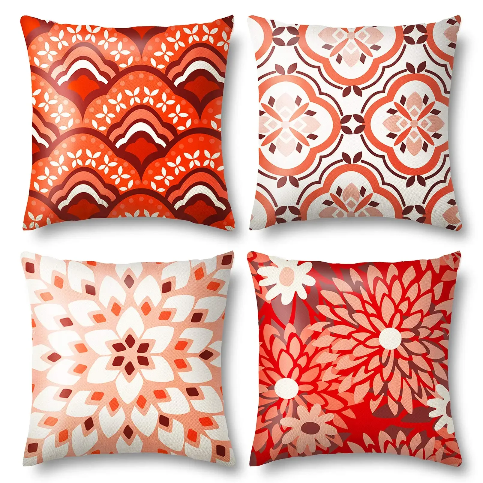 

Red geometric pattern linen pillowcase sofa cushion cover home decoration can be customized for you 40x40 50x50 60x60 45x45