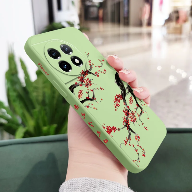 Elegant Cold Plum Snow Liquid Silicone Phone Case Cover