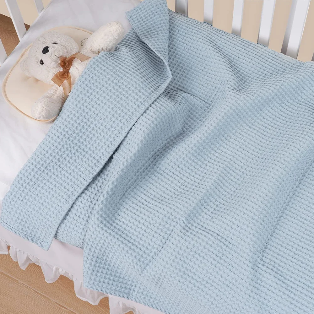 Baby 100% Cotton Waffle Weave Blanket Lightweight Washed Soft Breathable Blanket Perfect Blanket Layer for Kids Baby - 6