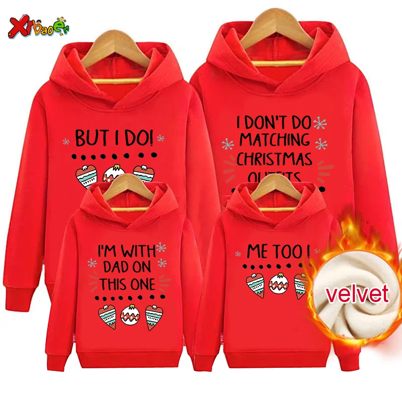 

Толстовка Семейные рождественские одинаковые наряды свитер одежда красная Теплая Зимняя Детская Толстовка пуловер плюс бархатная парная одежда