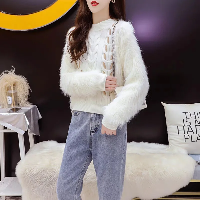 

2023 New Mink Fried Dough Twists Sweater Women's Autumn and Winter Languid Style Senior Design Sense Niche Short Knitwear