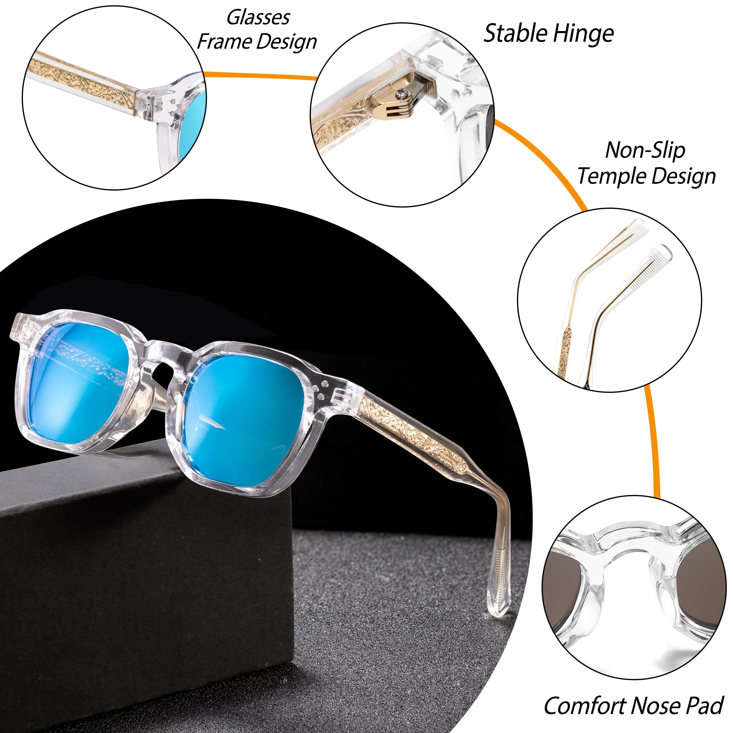 CATERSIDE Fashion Mirror Polarized Sunglasses with Luxury Core Insert Design
