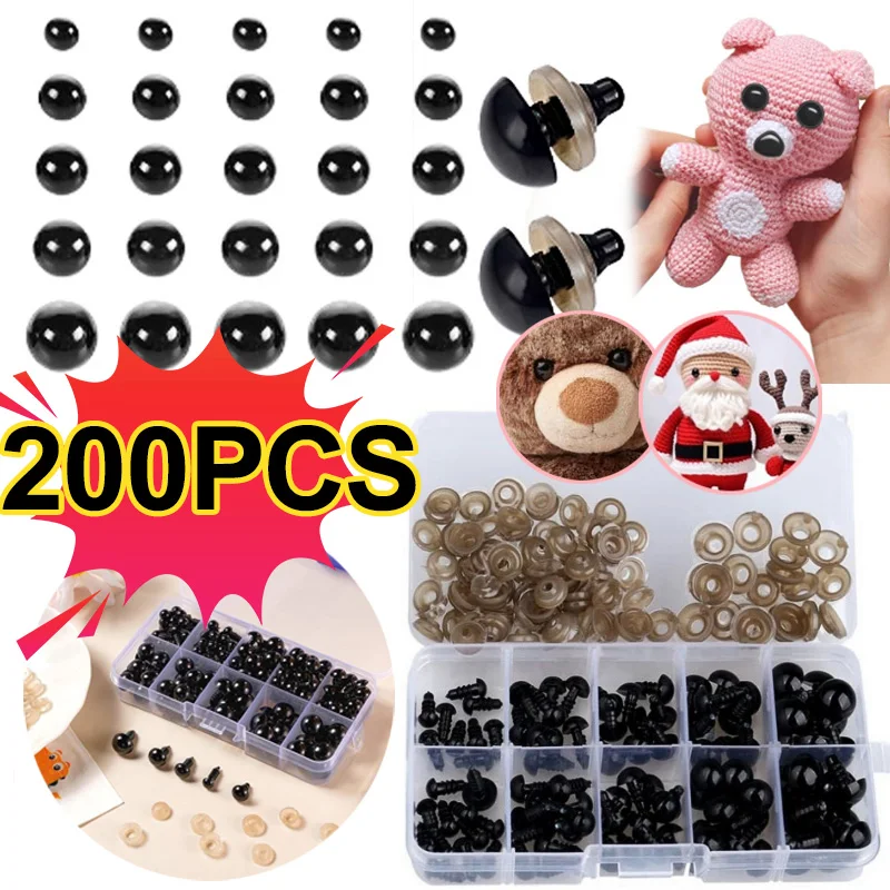 200Pcs Eyeball Doll Making Eyes Accessories Black Plastic Plush Safety Eyes Amigurumi for Toys 6-14Mm Diy Funny Toy