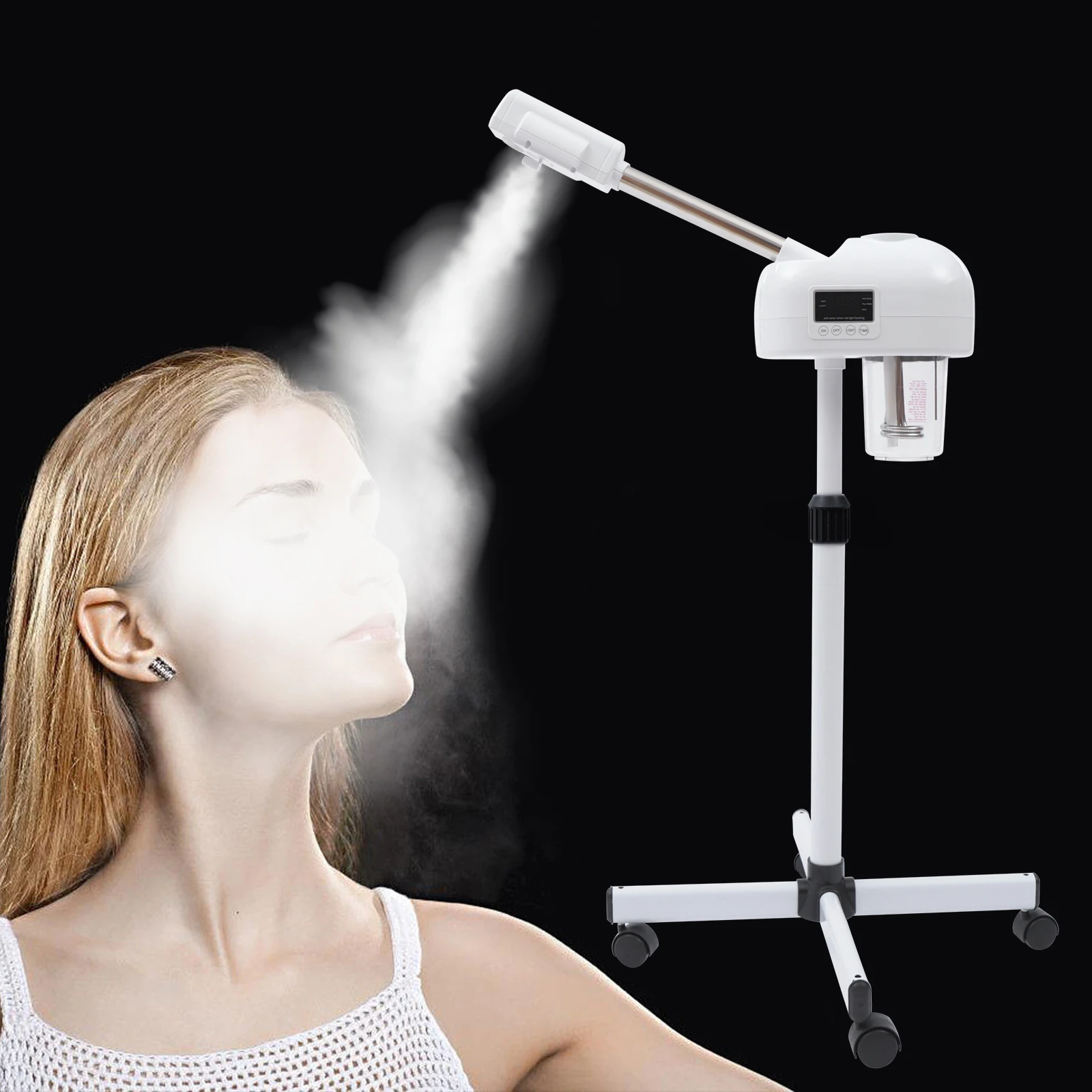 Vaporizzatore professionale per il viso Nano-Ion Ozono Nebbia calda Nebbia calda con schermo LCD Altezza regolabile per la riduzione dell'invecchiamento della spa domestica del salone