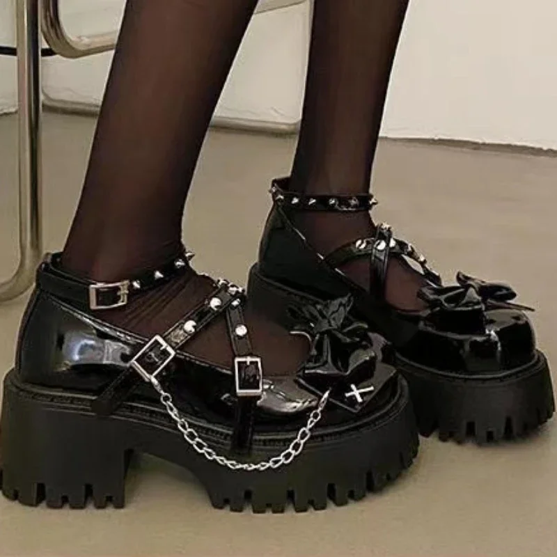 Women's Mary Jane Shoes Lolita Solid Color Spring Fashion Butterfly Knot Outdoors Thick Non-slip Female Shoes mary jane shoes