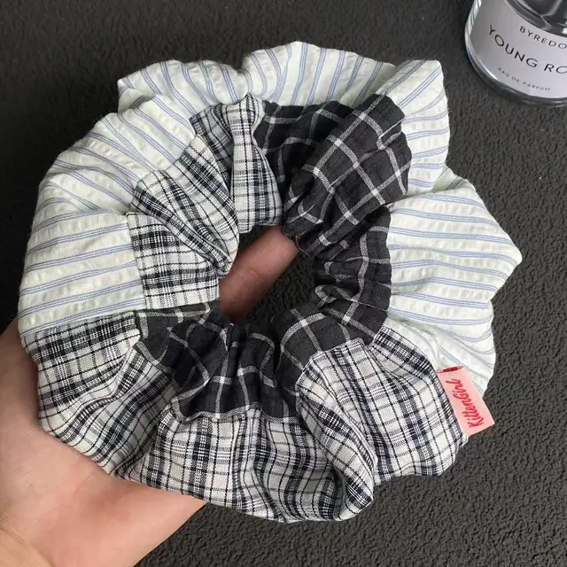 1PC Plaid And Striped Mixed Hair Scrunchie, Retro Fashion Hair Accessory For Women 1