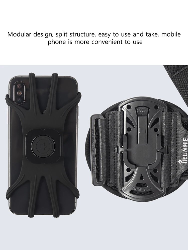 360 Degree Rotation Phone Holder Bracelet Wearable Mobile Phone Holder Adjustable Phone Wrist Bag Removable for Sports Fitness 3