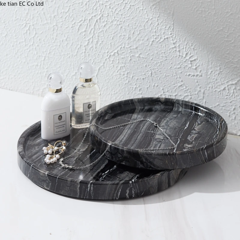 Ancient style natural cave stone decoration tray European style marble plate Round storage tray Dessert plate trays decorative 4