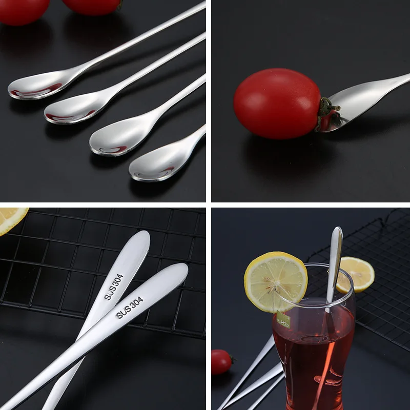 Long Handle Stainless Steel Coffee Spoons Tea Milk Ice Cocktail Wine Stirring Teaspoon Mini Scoops Utensils for Kitchen