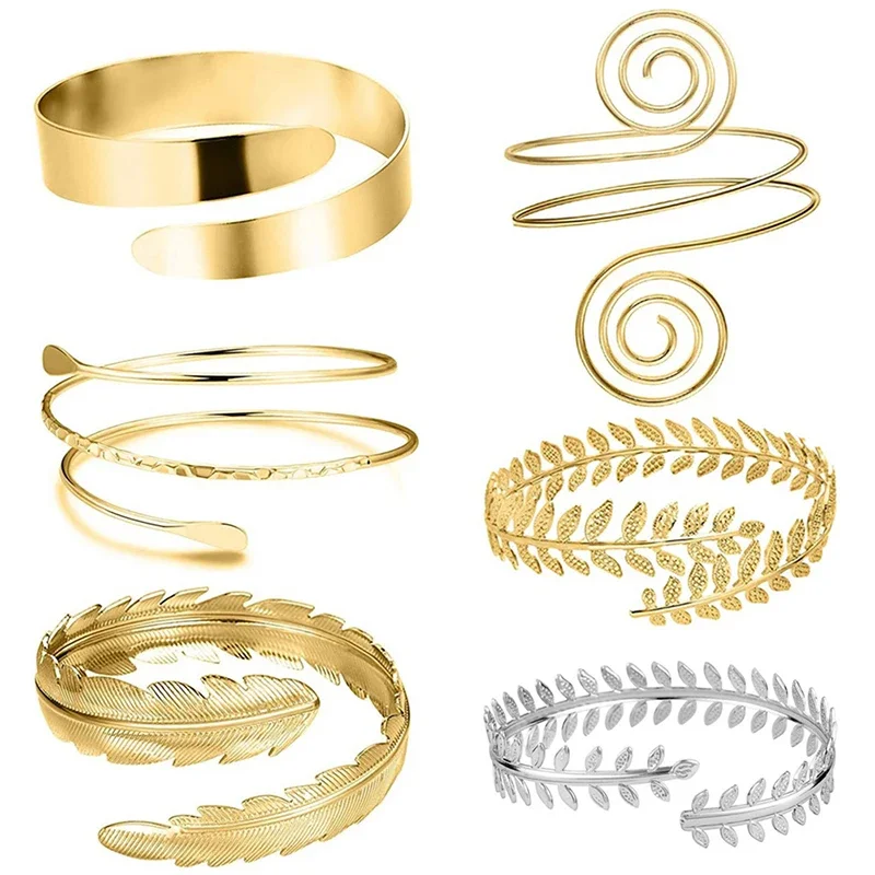 Alloy Spiral Armband Upper Arm Cuff Armlet Bangle Bracelet Egyptian Costume Accessory for Women Gold Silver Color 5