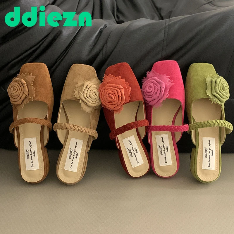 

Шлепанцы женские цветочные, пляжная обувь для улицы, сланцы, модные мюли, летняя модель