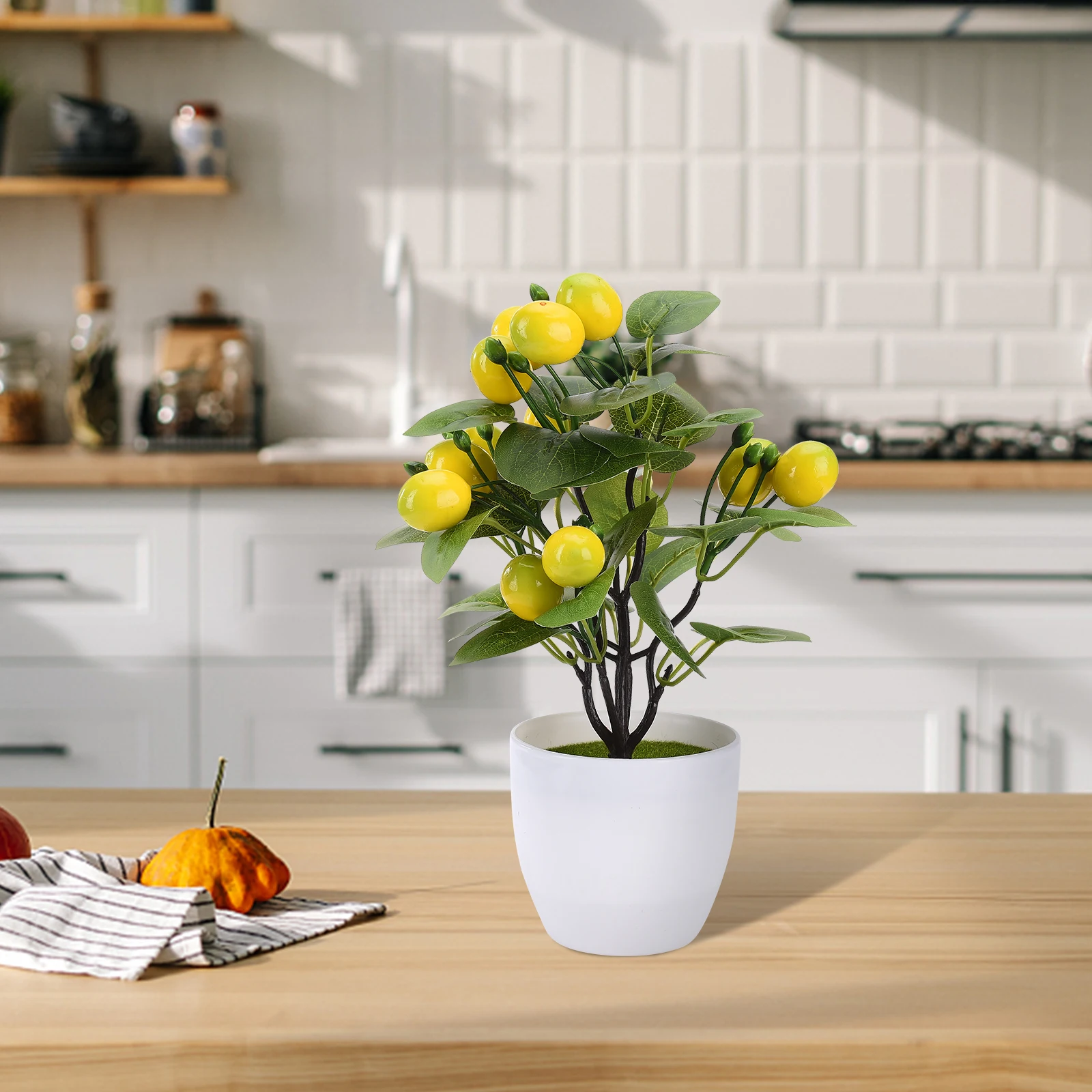 Artificial Plant Simulation Lemon Fruit Pot Planting Green Home Decoration Potted Fake Plants Desktop Ornament Lemon Tree Flower