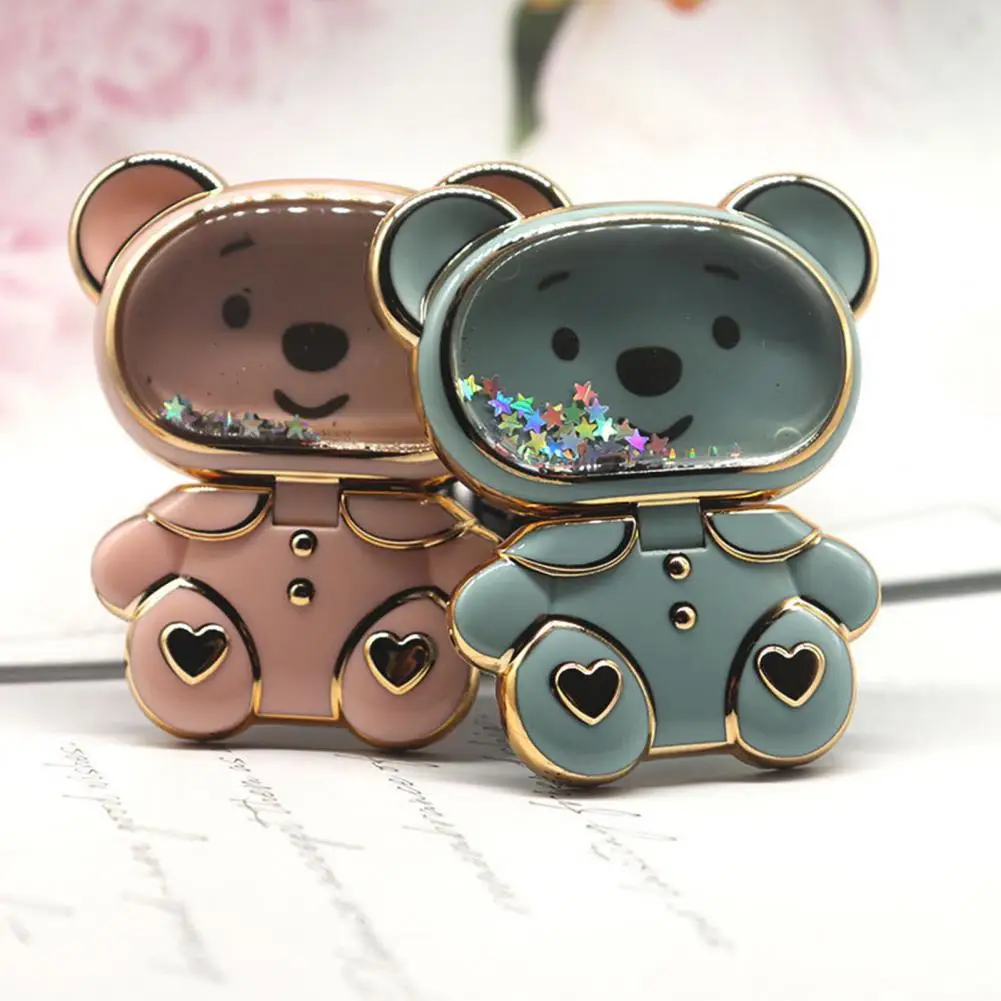 Phone Stand With Mirror 360 Degree Rotation Shiny Glitter Quicksand Cartoon Bear Phone Stand Holder Mobile Phone Accessories
