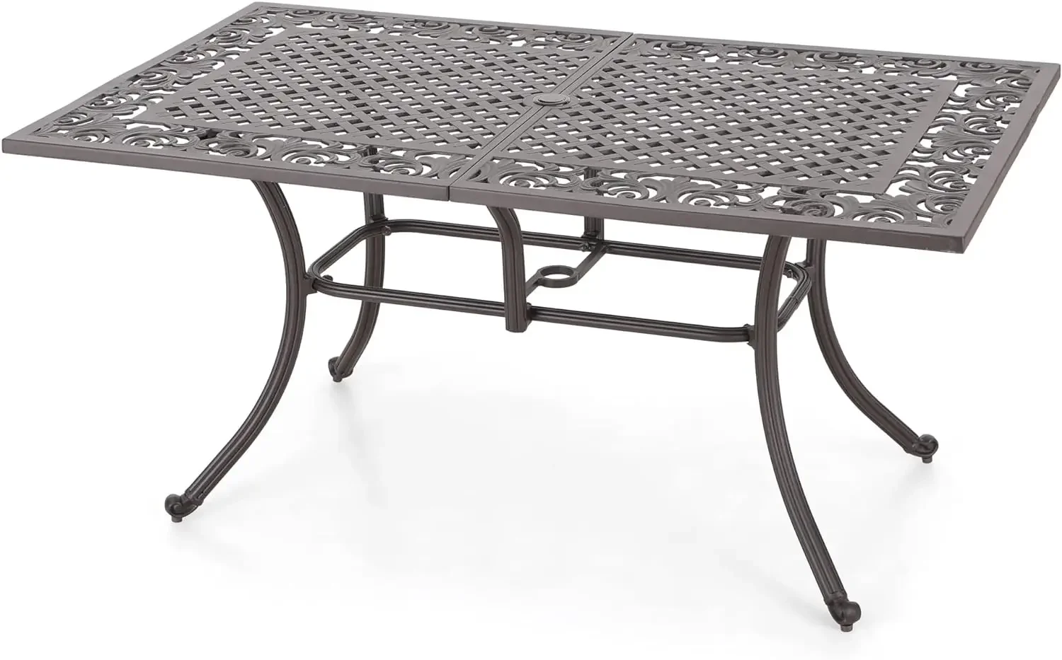 

Aluminum Patio Dining Table with Retro Design Pattern, Umbrella Hole, Outdoor Table for 4-6