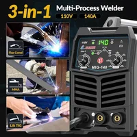 140Amp MIG Welder, 110V Flux Core MIG/Stick/Lift TIG 3 in 1 MultiProcess Welding Machine with Synergy 2