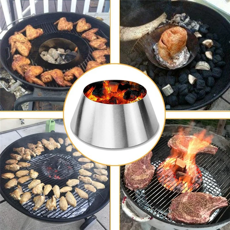 Hot Selling-Charcoal Heat Deflector,Stainless Steel BBQ Whirlpool For Weber Kettle Slow And Sear Grill Accessories-Cone Shape,