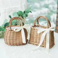 Wicker Flower Basket Rustic Style Woven Handbag Handmade Rattan Woven Trendy Concise Women Handbag Picnic Fabric Rattan Basket 1