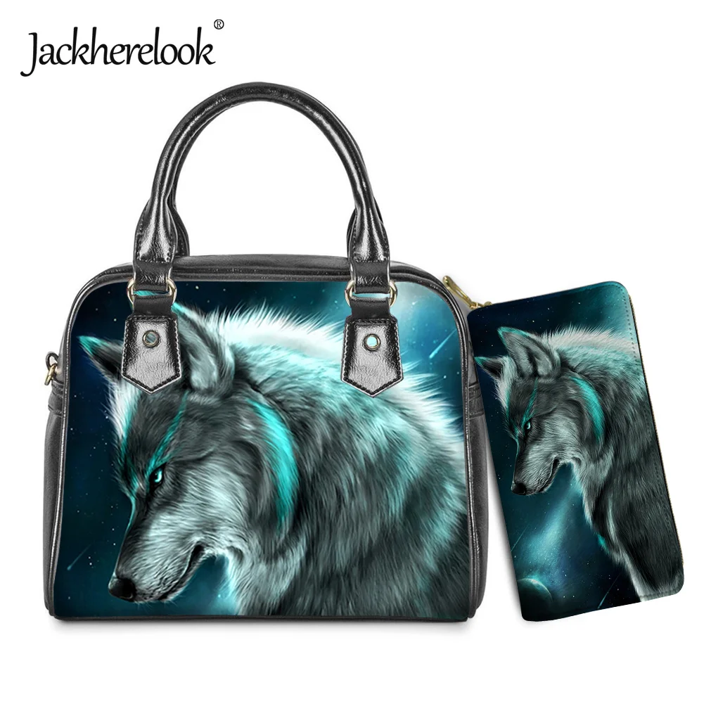 

Jackherelook крутая модная женская сумка с волком 2 шт./компл. сумка через плечо из искусственной кожи для женщин сумки на плечо и кошелек сумка для денег Bolsos