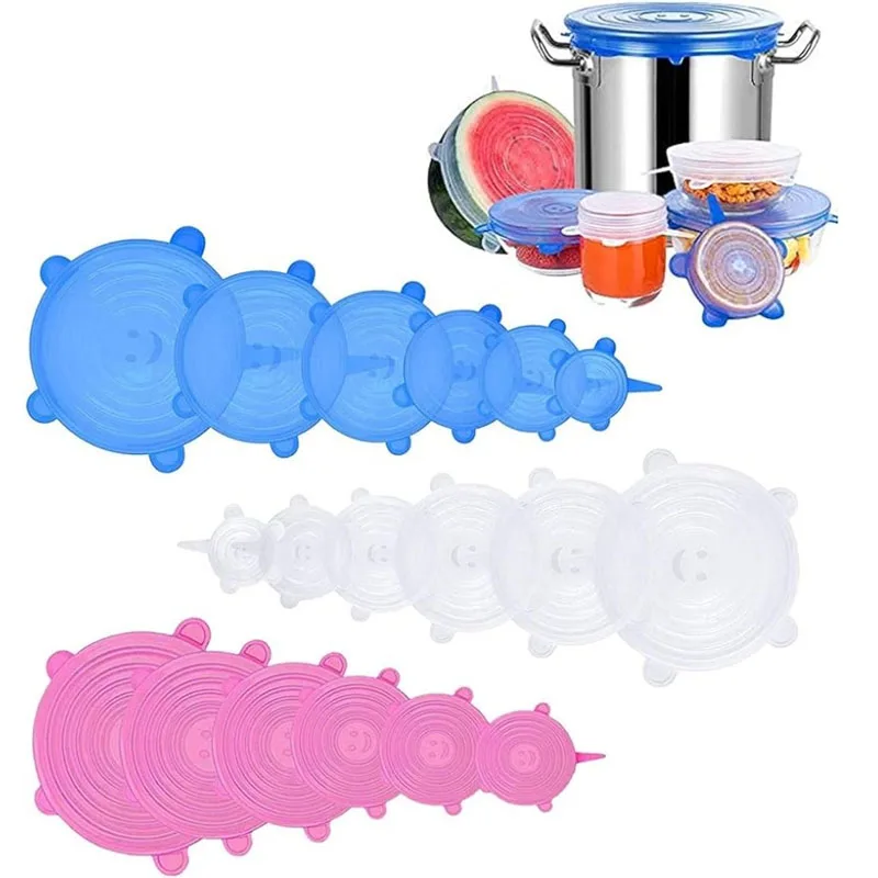 Reusable Silicone Cover Stretch Lids Airtight Food Wrap Covers Keeping Fresh Seal Bowl Stretchy Wrap Cover Kitchen Cookware color disposable food cover plastic wrap food grade pe fresh keeping film bag storage kitchen disposable bowl cover wholesale