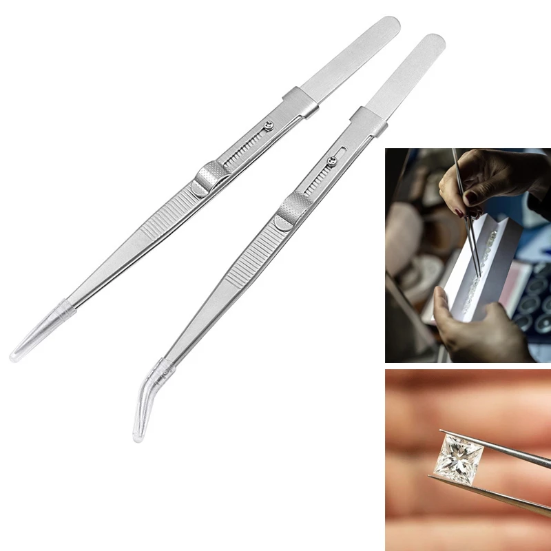 Stainless Steel Tweezers Adjustable Slide lock Antistatic Tweezers Jewelry Making Tool For Electronic Component Repair Tools