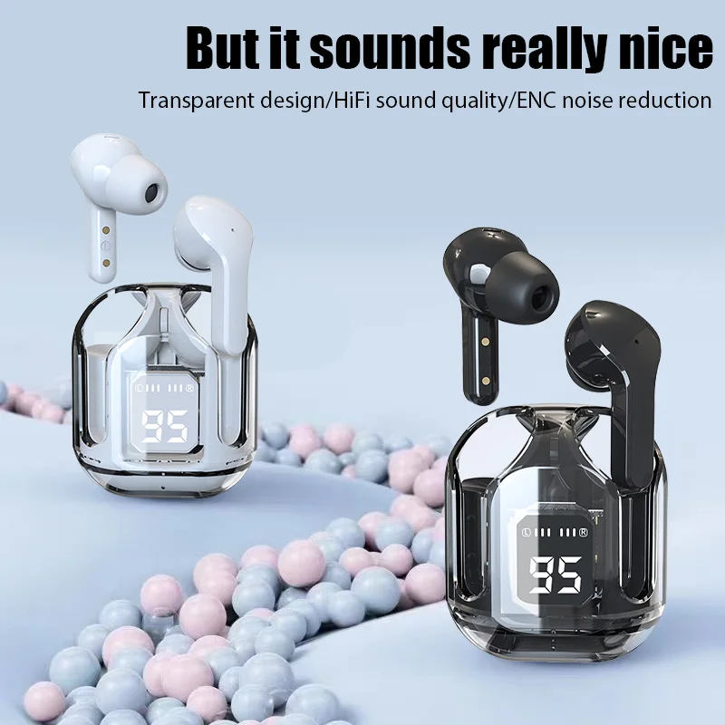 Air31 Transparent Digital Display Bluetooth Headset 5.0 Sports Gaming Noise Cancelling Headset for Android&iphone Phones
