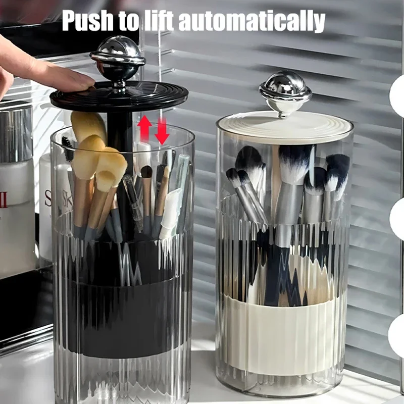 2025 1pc Cosmetic Storage Box Lipstick Container﻿ Automatic Lifting Makeup Brushes Holder With Lid Dustproof Makeup Organizer 4