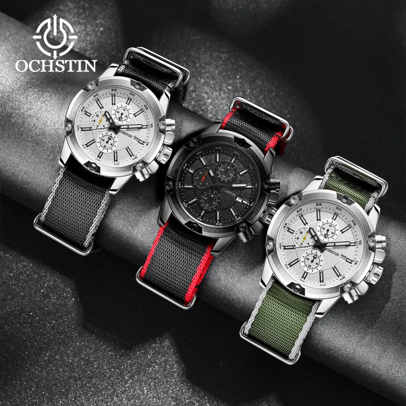 Hot OCHSTIN 2024 Creative Nylon Collection Sports Street Men's Watches Multifunction Quartz Movement Men's Quartz Watches