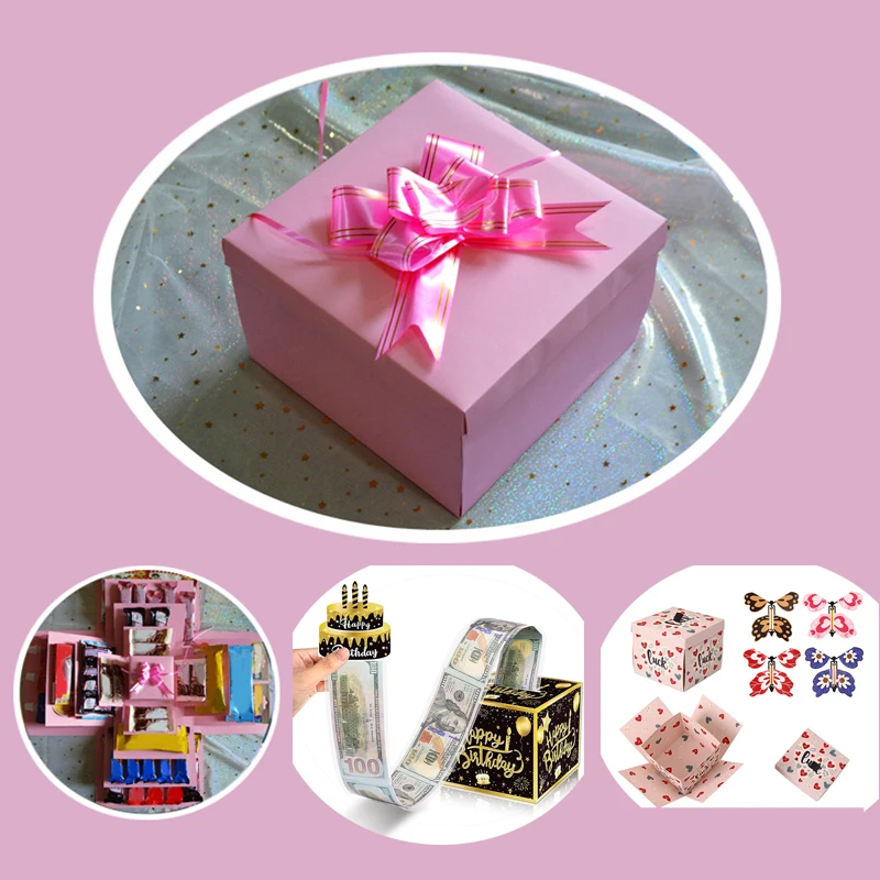 Überraschungs-Geschenkbox Mit Explosionseffekt – Faltbar, Mit 15 Pop-up-Boxen, Konfetti & Geschenkbeutel