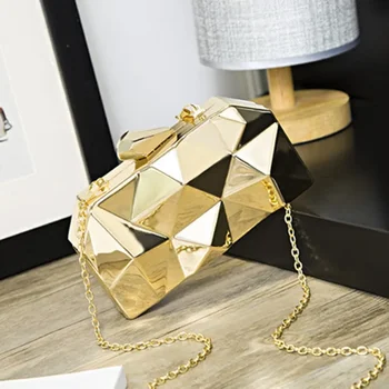 Women's Handbag Bags for Women 2024 Clutches Fashion Geometric Mini Party Evening Purse Crossbody Shoulder Bag Gold Box Clutch