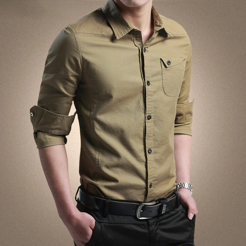 Men Shirts Long-sleeved Shirt Single-breasted Tactical Shirt Luxury High-end Military Tops Casual Blouses Solid Men Clothing New