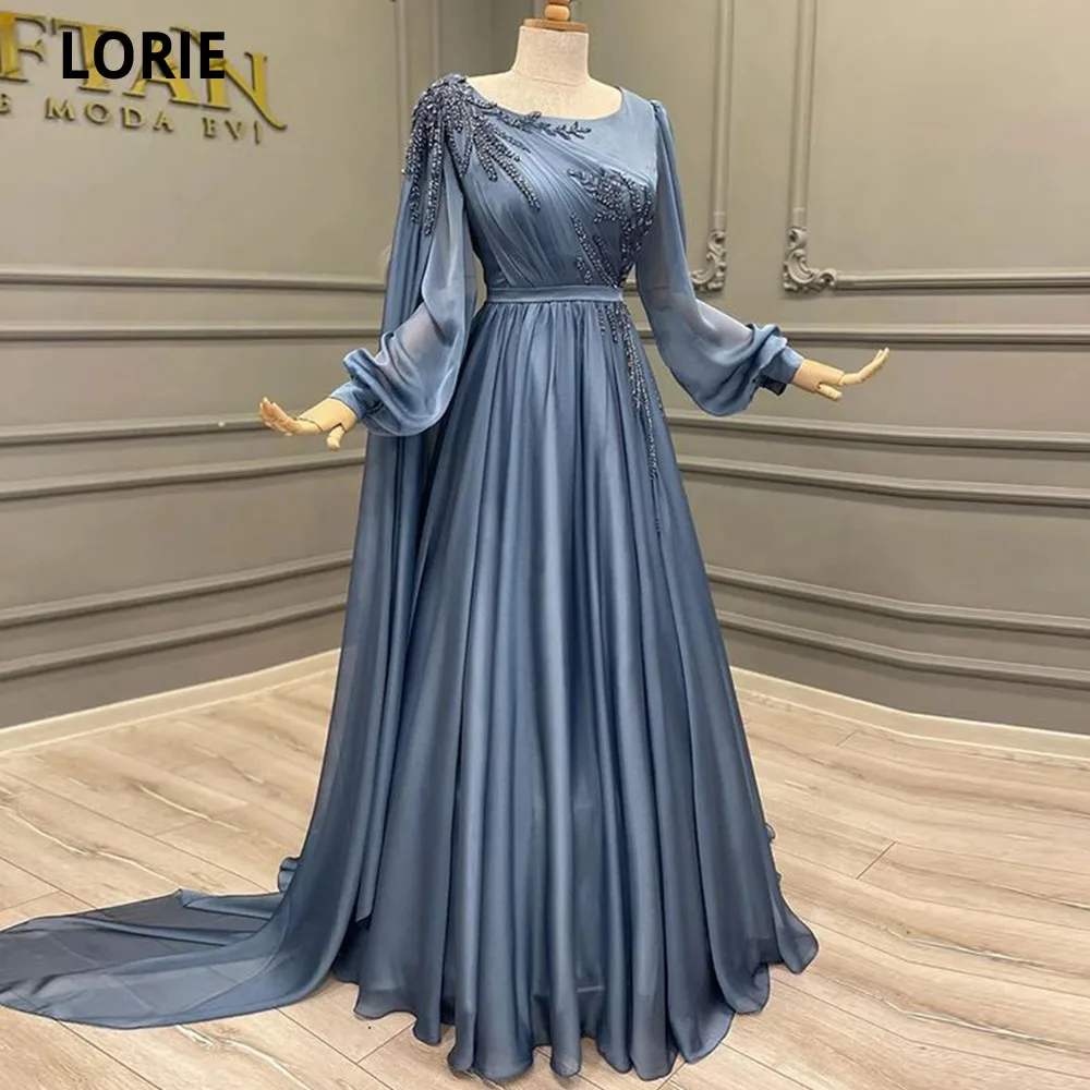LORIE A-line Scoop Neck Arabia Prom Evening Dresses Cap Shoulder Long Sleeves Beaded Sequins Formal Party Gowns Robes De Soirée