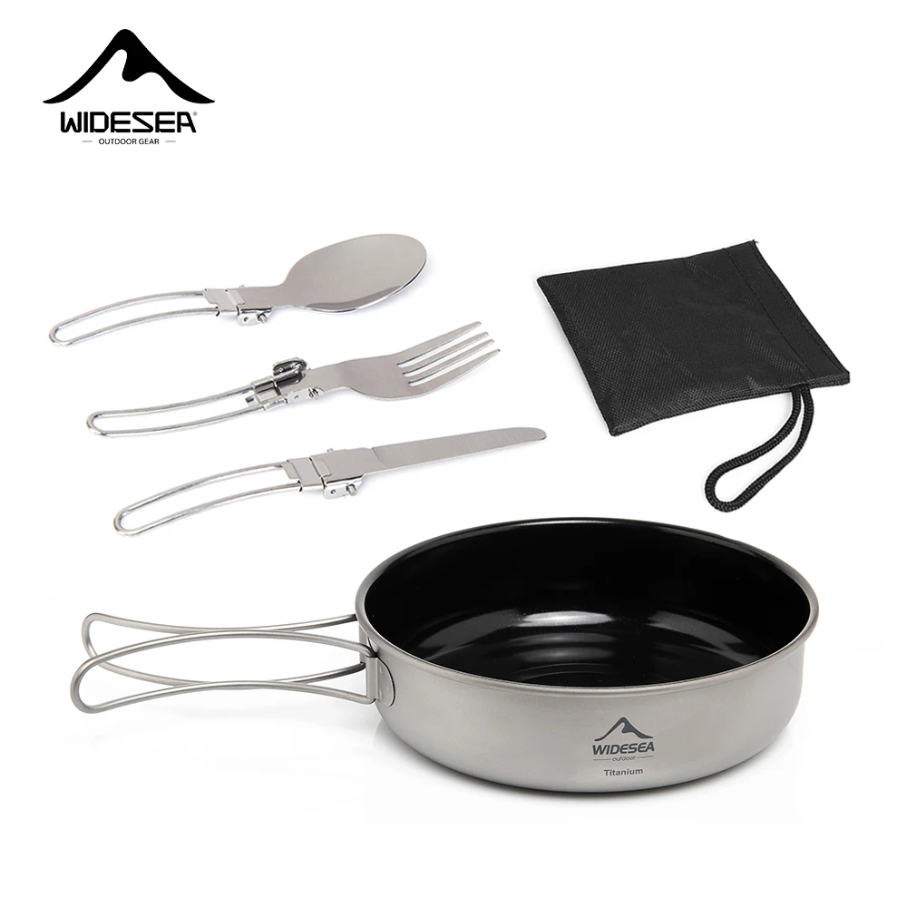 Widesea Camping Foldable titanium Frying Pan Pot Knife Fork Set Ultra-light Plate Bbq Picnic Cookware Tableware Cooking