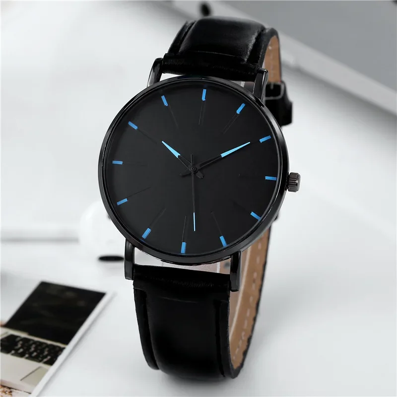 Men's Thin Strap Quartz Watch Leather Strap Minimalist Multicolor Watch Luxury Stainless Steel Dial Wristwatches reloj hombre 4