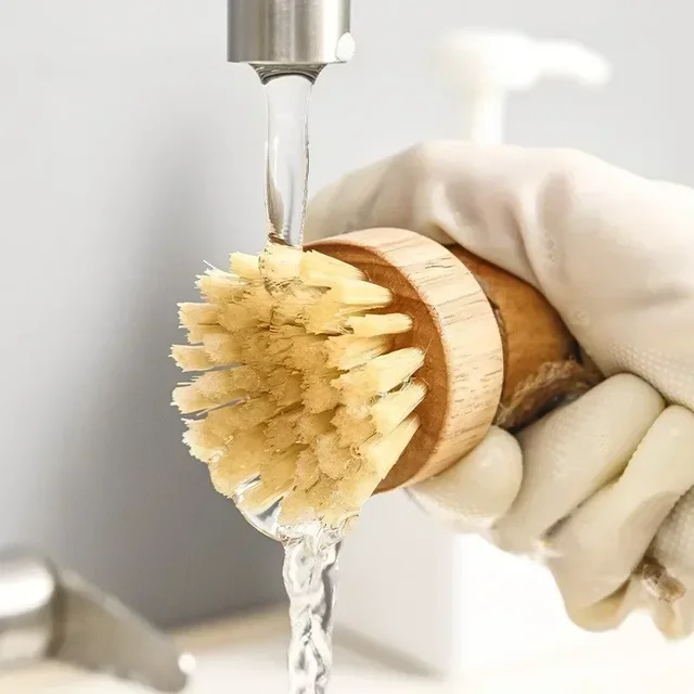 Brosse à vaisselle de cuisine avec manche en bois et noix de coco en sisal, outils de nettoyage multifonctions, brosse à récurer 5