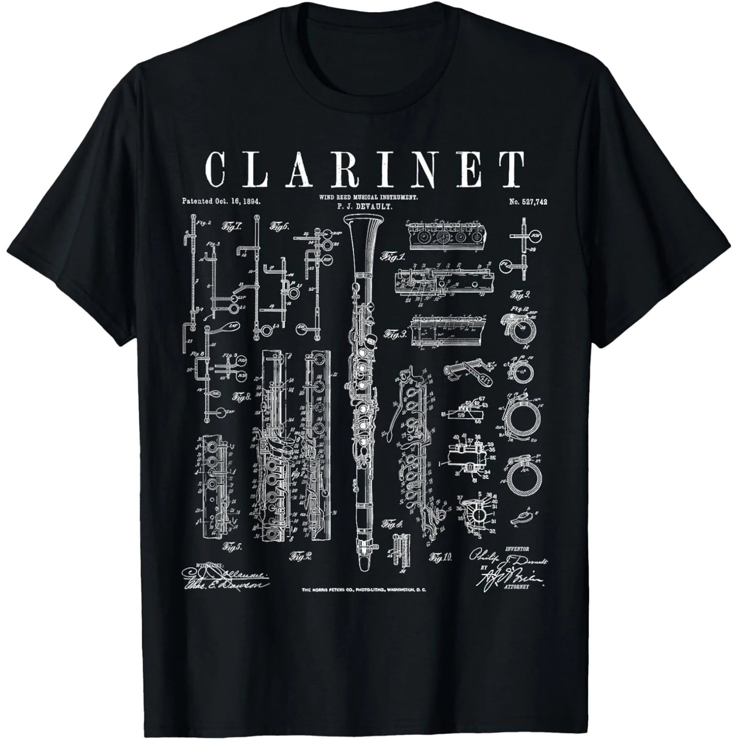 Klarinette Vintage Patent Klarinettist Zeichnung T-Shirts Herren Baumwolle Humor Streetwear T-Shirt Kurzarm Unisex Lose Kleidung