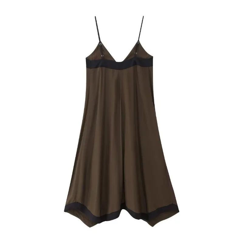V Neck Backless Maxi Dresses For Women Color Block Slim Sexy Sundress Femme Street Fashion Party Temperament Dress Woman