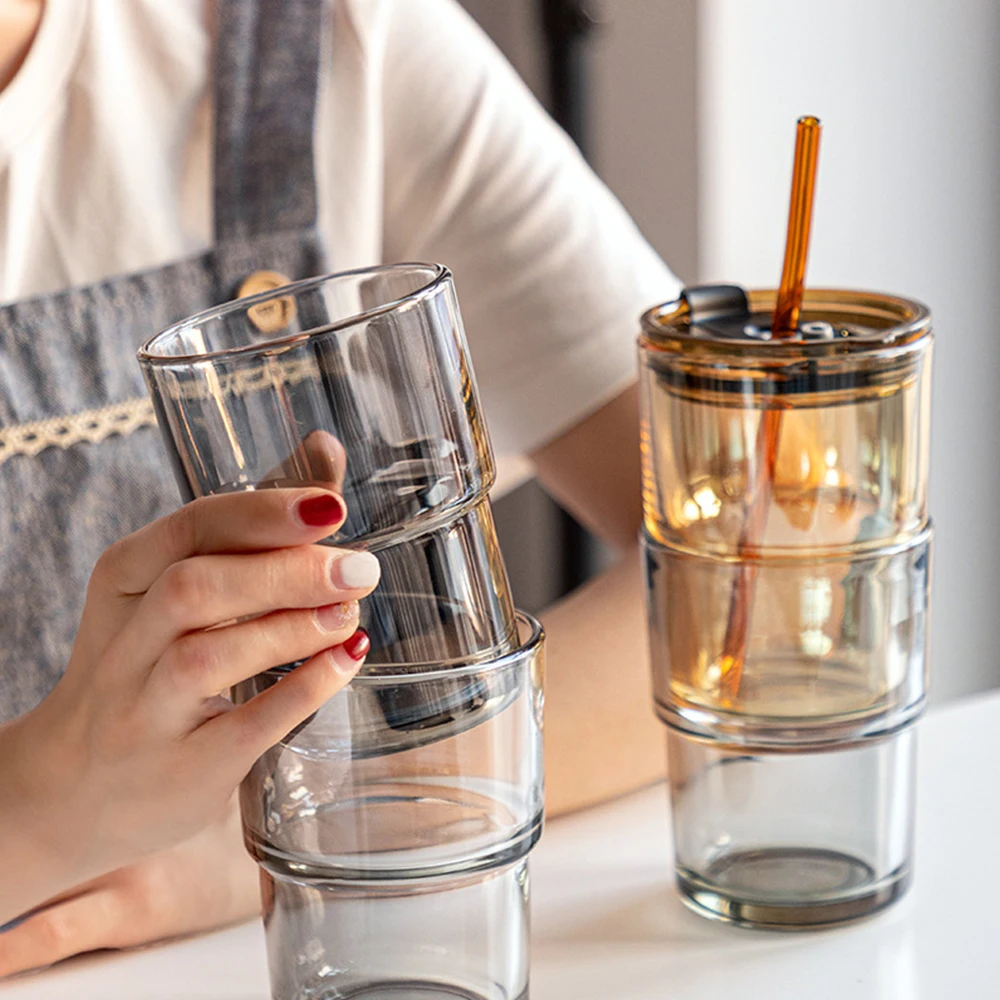 Eco-Friendly Glass Tumbler Set with Bamboo Lid & Straw (2 Sizes, 4 Styles)  - 400ml / Transparent