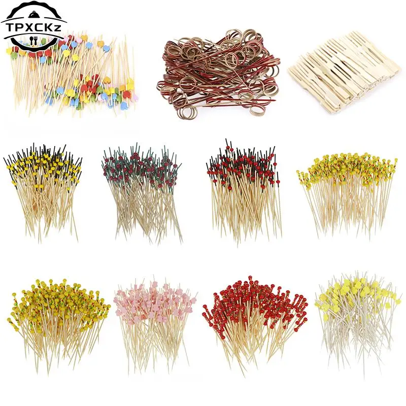 Bamboo Food Picks Cupcake Fruit Fork Party Cake Dessert Salad Vegetable Sticks Cocktail Toothpick Skewer 100pcs