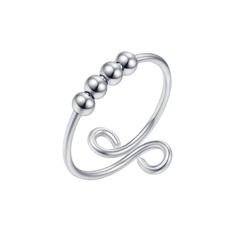 Punk Anxiety Rings For Women Men Spiral Fidget Beads Ring Rotate Freely Anti Stress Stainless Steel Ring Gift fidget rings