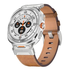 Luxury Leather QuickFit Watch Band - Elegant Business Belt Bracelet for Galaxy Ultra 47mm (Silver brown)