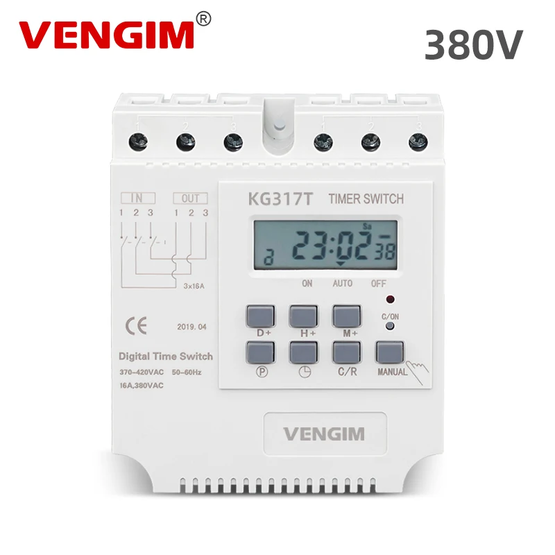 Programável Digital Time Switch Din Rail Timer Controller 3-phase Relé Semanal 7-day 380v