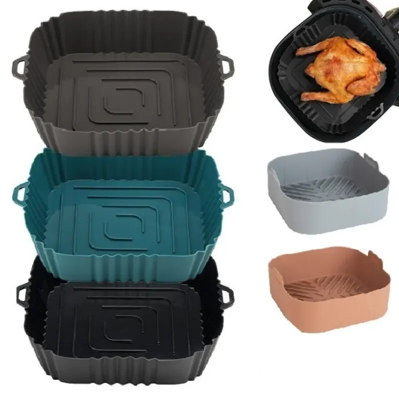 

1PC Air Fryer Oven Baking Tray Silicone Tray Fried Chicken Pizza Mat Oilless Silicone Pan Air Fryer Accessories