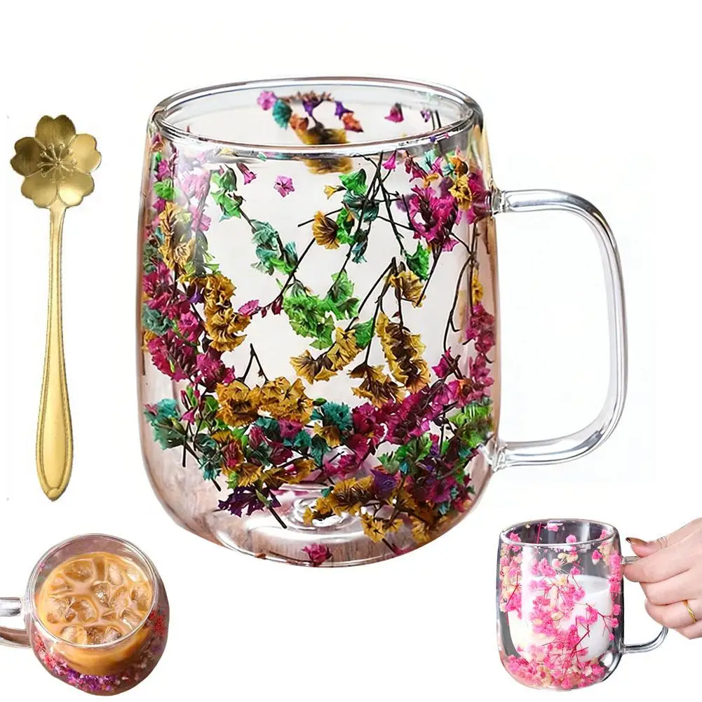 Double Walled Glass Mugs Double Wall Dried Flower Cup For Coffee Heat Resistant Dried Flower Double Wall Glass Mug For Cold