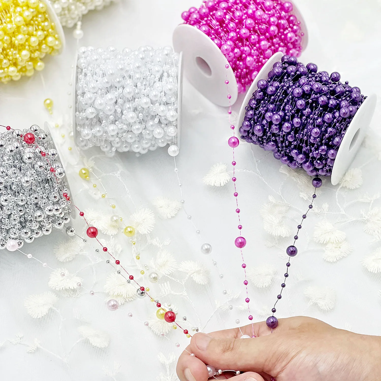 

DIY Handmade Accessories Solid Color Artificial Pearls Beads String for Wedding Bridal Headdress Clothes Decoration